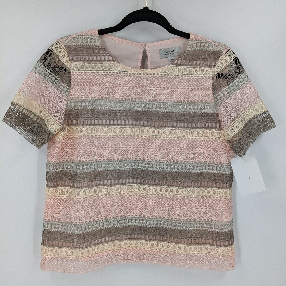 NWT TAHARI Lace Short Sleeve Shirt